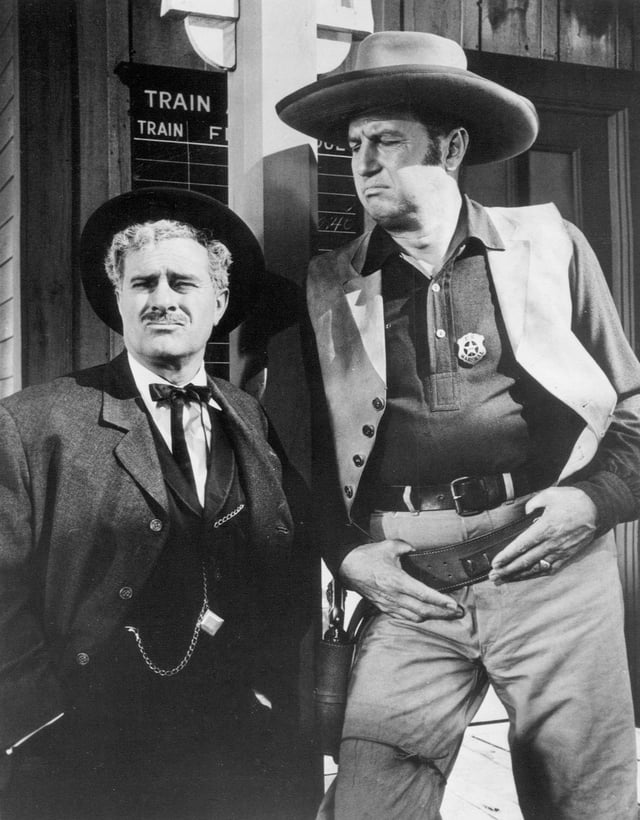Marshall Kent and Ben Gage in famous Maverick spoof "Gun-Shy" (1958)