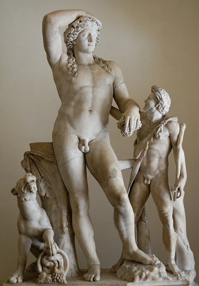 The over-life size 2nd-century AD Ludovisi Dionysus, with panther, satyr and grapes on a vine, Palazzo Altemps, Rome