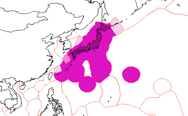 Japan's exclusive economic zones:  Japan's EEZ  Joint regime with Republic of Korea  EEZ claimed by Japan, disputed by others