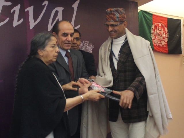 Pokhrel receiving SAARC Literary Award 2015