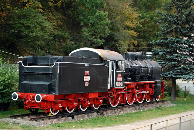 CFR steam engine 230-039 exhibited in Sinaia railway station. The 230 series were steam engines used for passenger train service.