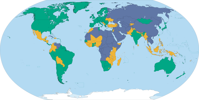 Country ratings from the US based Freedom House's Freedom in the World 2017 survey, concerning the state of world freedom in 2016   Free (86)   Partly Free (59)   Not Free (50)