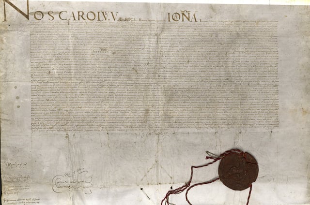 Deed of Donation of the islands of Malta, Gozo and Tripoli to the Order of St John by Emperor Charles V in 1530.