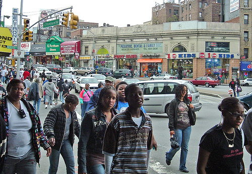 Street scene on Fordham Road, a major street in the Bronx
