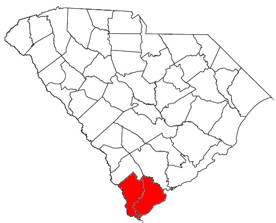 Location of the Hilton Head Island-Bluffton-Beaufort Metropolitan Statistical Area in South Carolina