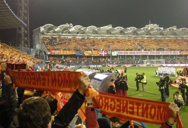 Podgorica City Stadium, Montenegro fans with national features.