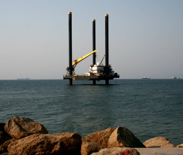 Offshore petrol platform prepared for moving to final destination on high sea, Luanda, Angola, Atlantic Ocean