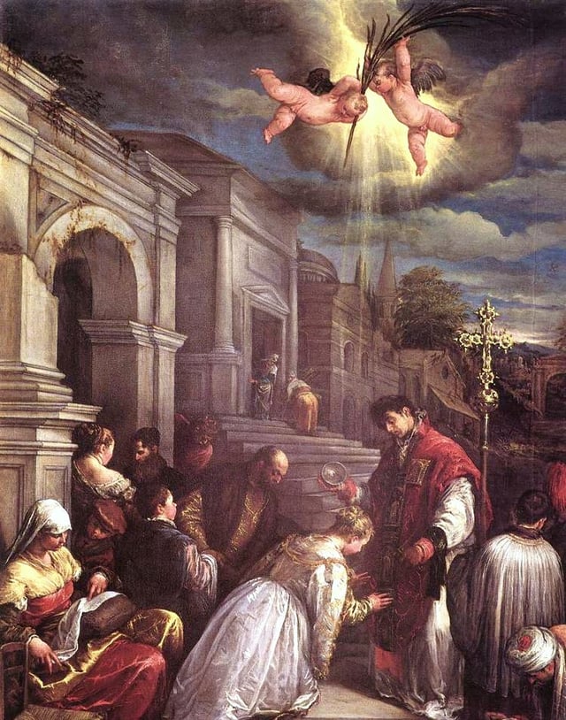 St Valentine baptizing St Lucilla, Jacopo Bassano.