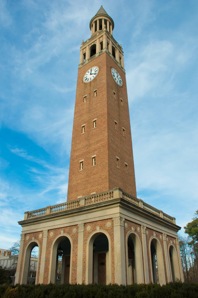 The Morehead–Patterson Bell Tower was completed in 1931 and stands 172 feet tall.