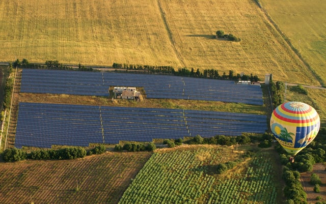 Solar array of a solar farm with a few thousand solar modules on the island of Majorca, Spain