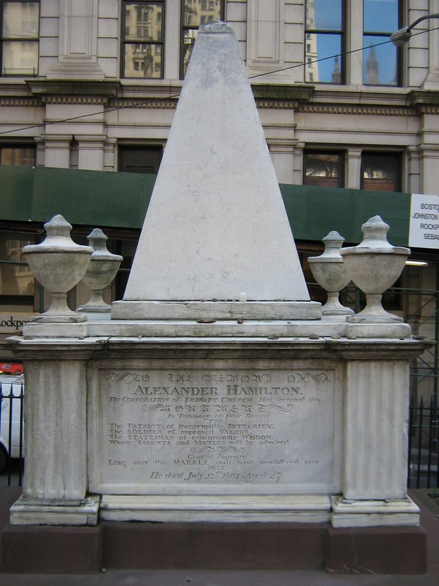 Hamilton's tomb in Trinity Church's first burial grounds at Wall Street and Broadway in Lower Manhattan
