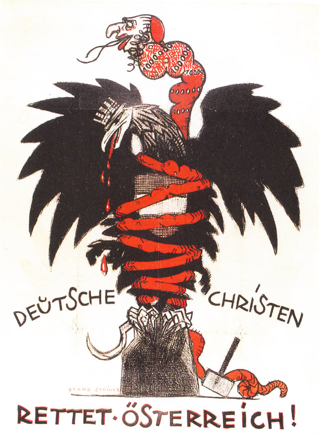 Antisemitic Christian Social Party placard from the 1920 Austrian legislative election: "Vote Christian Socialist. German Christians Save Austria!"