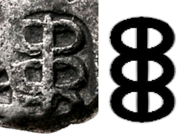 Caduceus symbol on a punch-marked coin of the Maurya Empire in India, in the 3rd-2nd century BCE.