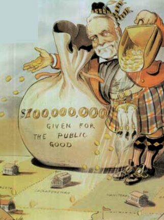 Andrew Carnegie's philanthropy. Puck magazine cartoon by Louis Dalrymple, 1903