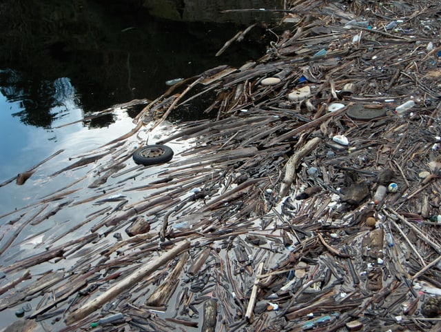 Wood and garbage accumulation due to a dam