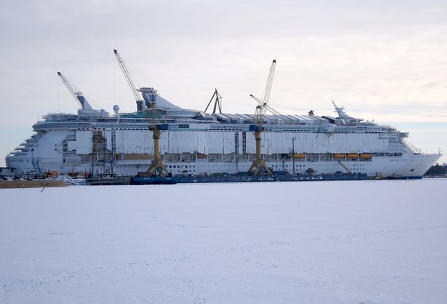 MS Freedom of the Seas under construction in a shipyard in Turku.