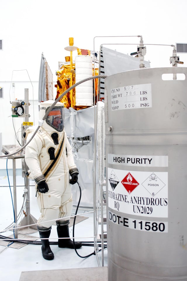 Anhydrous (pure, not in solution) hydrazine being loaded into the MESSENGER