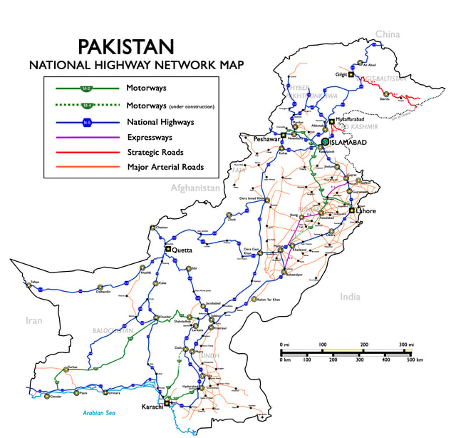 Roadmap of Pakistan's National Highways and Motorways