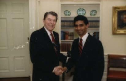 D'Souza greeting President Ronald Reagan in 1988