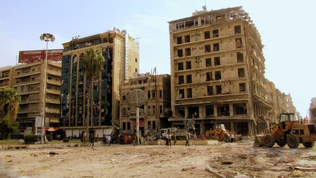 The scene at Saadallah Al-Jabiri Square after being targeted by the Al-Nusra Front in October 2012