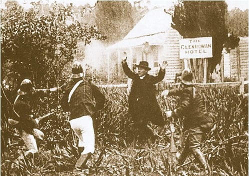 A still from The Story of the Kelly Gang (Australia, 1906; 80 min.)