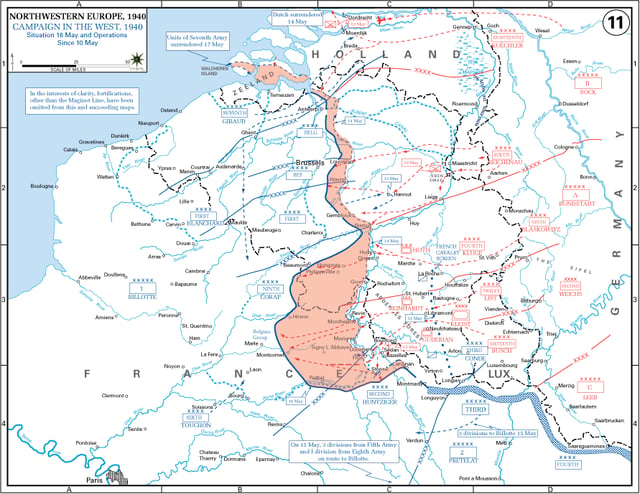 The German advance until noon, 16 May 1940