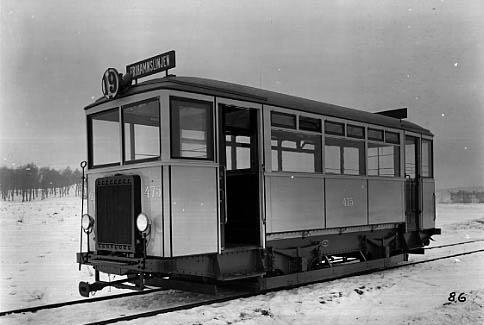 The only petrol-driven tram of Stockholms Spårvägar, on line 19 in the 1920s