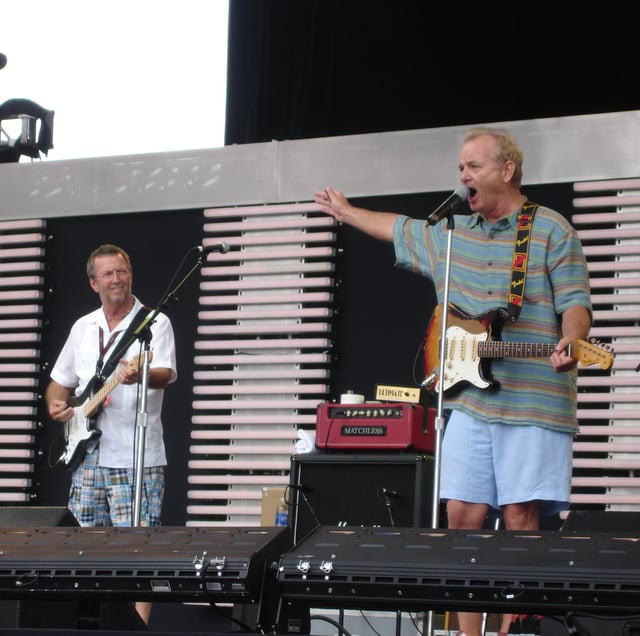 Clapton (left) and actor Bill Murray kicking off the Crossroads Guitar Festival, Illinois on 27 July 2007