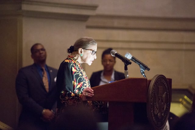 Ginsburg speaks at a naturalization ceremony at the National Archives in 2018