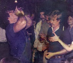 Steven Petrosino drinking 1 litre of beer in 1.3 seconds in June 1977. Petrosino set record times for 250 ml, 500 ml and 1.5 litres as well, but Guinness accepted only the record for one litre. They later dropped all beer and alcohol records from their compendium in 1991, and reinstated the records in 2008.