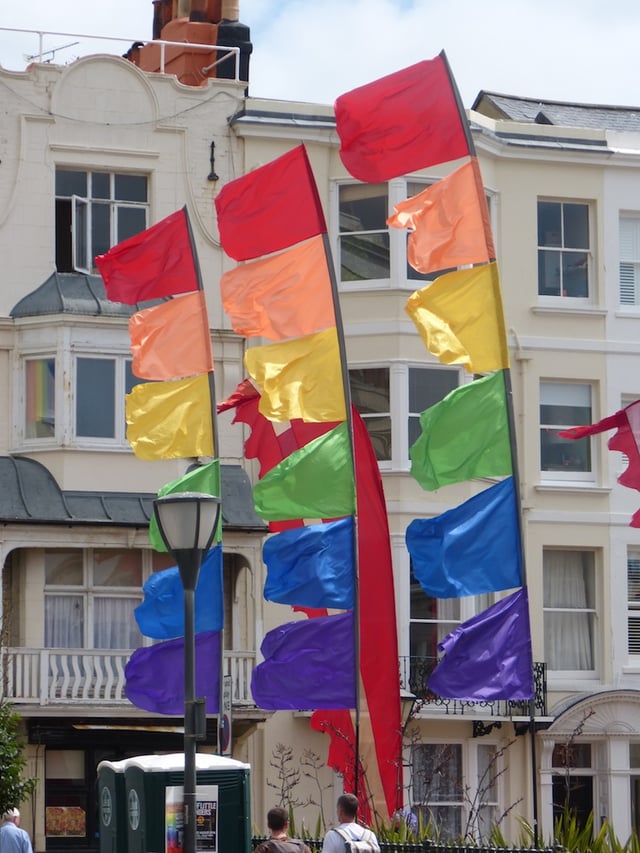 Rainbow flags in St James's Street, Kemptown
