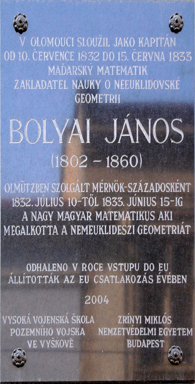 Memorial plaque of János Bolyai in Olomouc, (Czech Republic)
