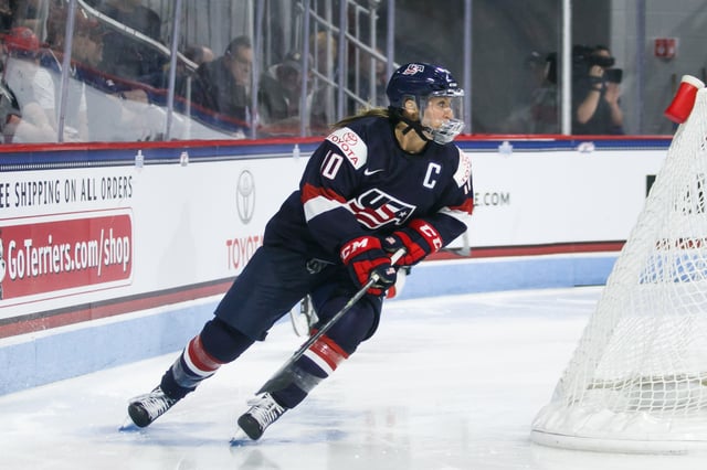 Photograph of Meghan Duggan, captain of the USA Women's National Hockey team at IIHF World Championships in 2017.