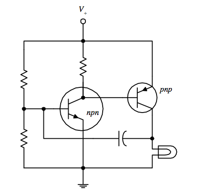 Example of a simple oscillator incorporating a capacitor