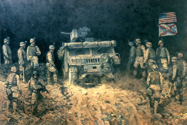 A 2005 oil painting depicting soldiers from the 2-124th participating in the 2003 invasion of Iraq.