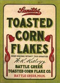 First Sanitas corn flakes package (1906), later to become the Kellogg Food Company in 1908