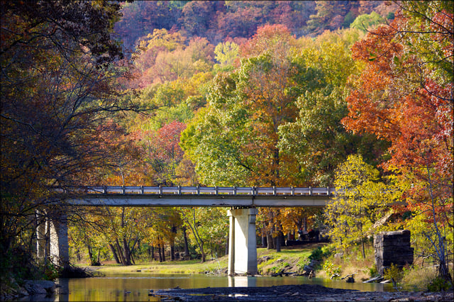 Devil's Den State Park, a state park in Washington County, in the fall