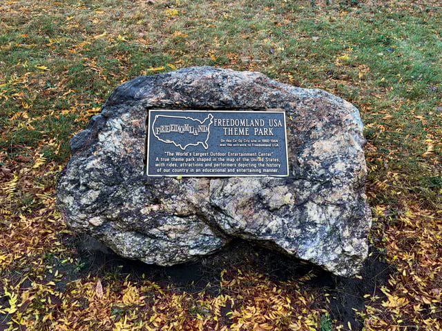 Plaque commemorating former Freedomland U.S.A. theme park