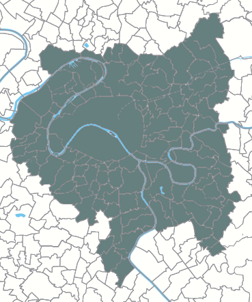 A map of the Greater Paris Metropolis (Métropole du Grand Paris) and its 131 communes