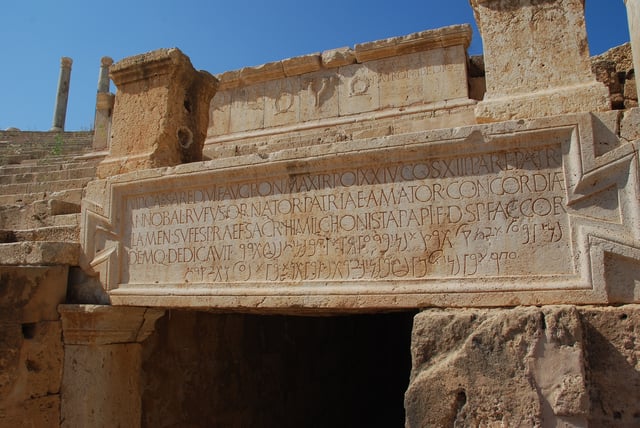 Bilingual Latin-Punic inscription at the theatre in Leptis Magna, Roman Africa (present-day Libya)