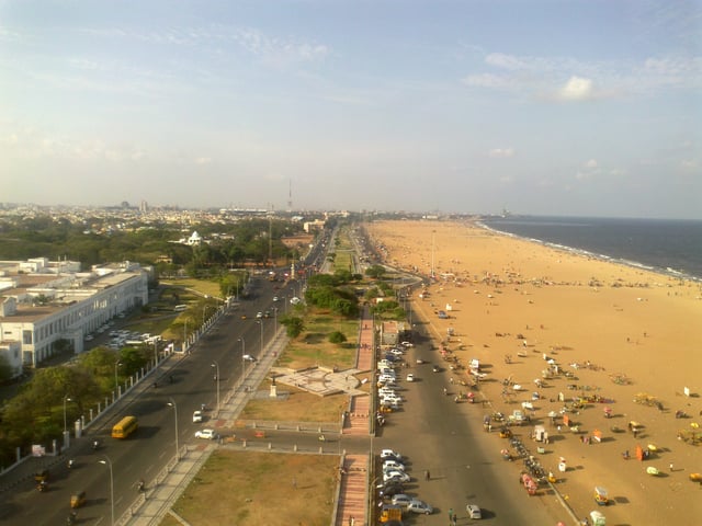Marina Beach is a famous landmark. It is the second largest beach in the world