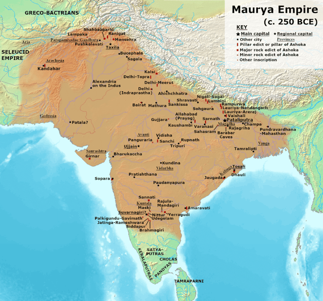 Map of the Mauryan Empire 3rd century BC