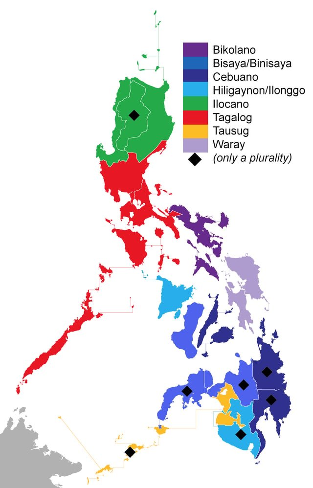 The indigenous (native) Philippine languages spoken around the country that have the largest number of speakers in a particular region with Tagalog being the largest.