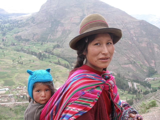 Peruvian woman and her son of indigenous descent