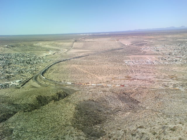 In this photo, the US-Mexico border divides Sunland Park and the Mexican state of Chihuahua.