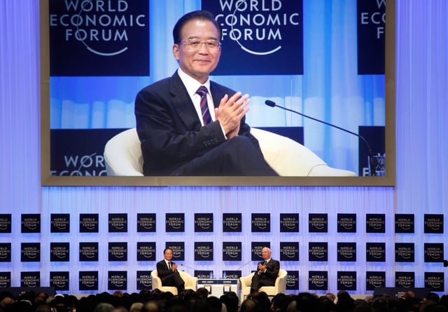 Then Premier Wen Jiabao, himself a Tianjin native, and Klaus Schwab at the Annual Meeting of the New Champions of World Economic Forum in Tianjin, 2010