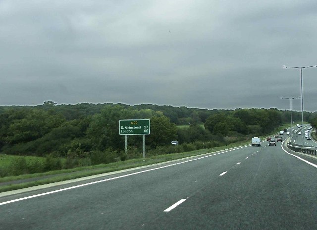 The A22(T) with line markings near Summer Hill, East Sussex, England