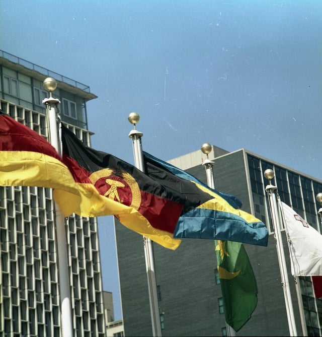 DDR flag at the United Nations headquarters, New York City, 1973