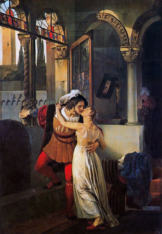 L'ultimo bacio dato a Giulietta da Romeo by Francesco Hayez. Oil on canvas, 1823.