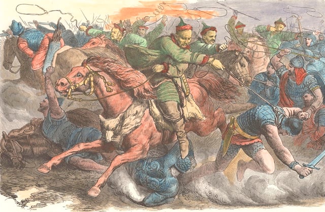 Huns in battle with the Alans. An 1870s engraving after a drawing by Johann Nepomuk Geiger (1805–1880).